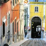 View Of The Colorful Street With Rails In Lisbon